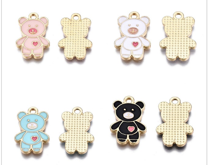4pc 19x13mm zinc alloy  with enamel bear with heart charm/pendant-pls pick a color