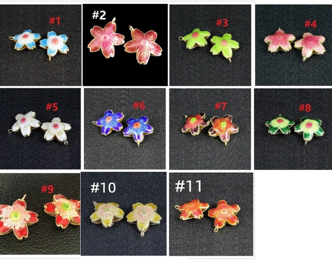 2pc 22mm Cloisonne Flower Pendants 4M525-pls pick a color
