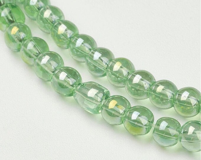 AB color plated round glass beads in MediumSeaGreen- pls pick a size