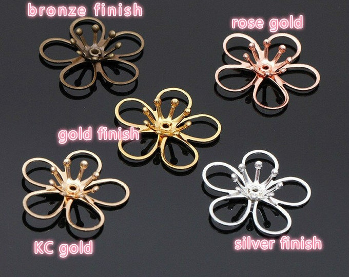 6pc 21mm 2 Layer Flower brass made bead caps-pls select your own color