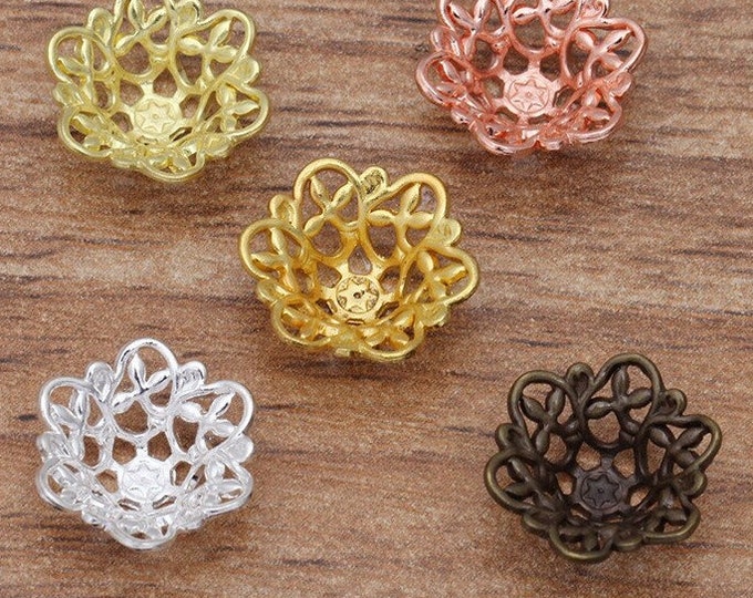 10pc 13x5mm brass made flower filigree bead cap (no hole)-pls pick your color