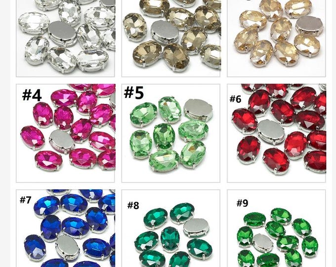 10pc 10x8mm Oval Shape Glass Sew On Rhinestone Montee Beads-pls pick a color