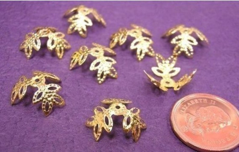 30 pieces filigree leaf bead caps-pls pick a color gold finish 1604