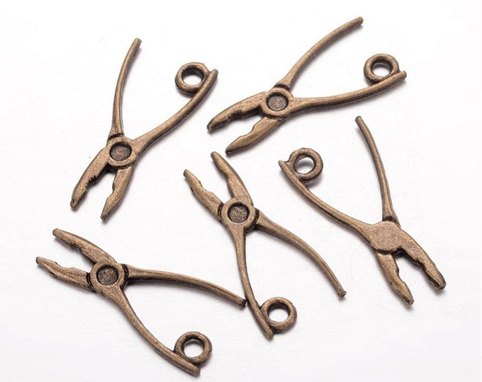 12pc antique bronze  finish 24x10mm metal plier charms-bak34