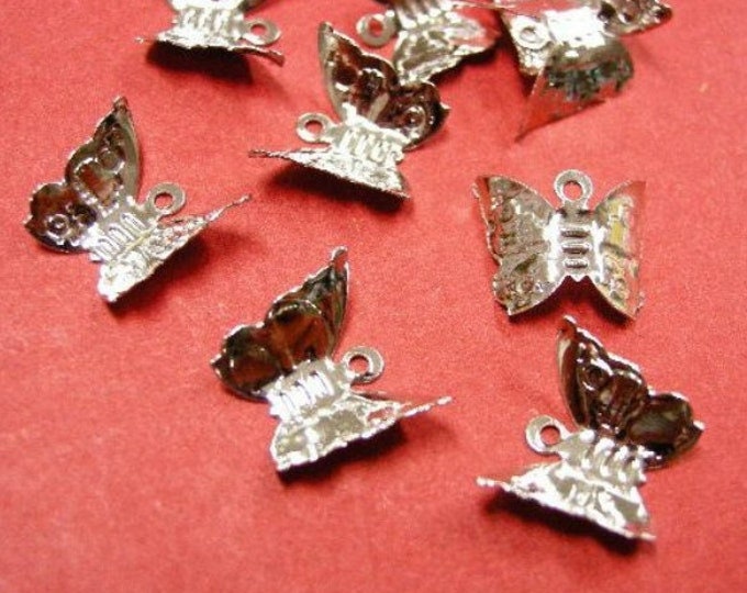 30pc dull silver finish filigree butterfly charms-4787