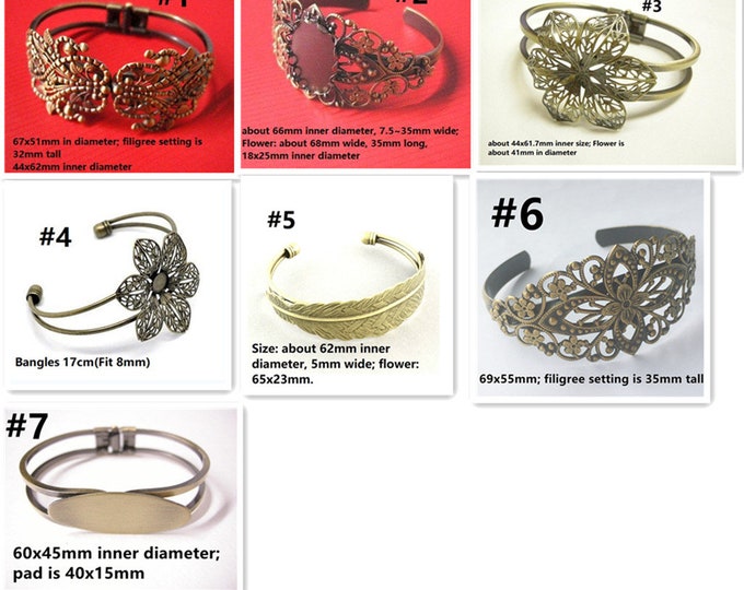 1pc antique bronze filigree bracelet setting-pls pick a style