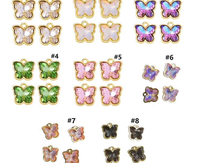 4pc Crystal Glass Zinc Alloy  Butterfly Pendant  gold color plated-pls pick a color