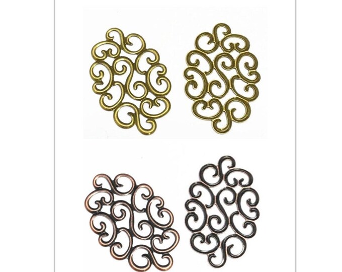 10pc 47x31mm antique finish filigree wraps-pls pick a color