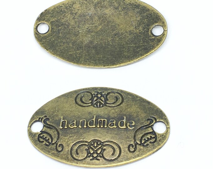 4pc 32x20mm antique bronze finish oval metal handmade pattern links-4890x2