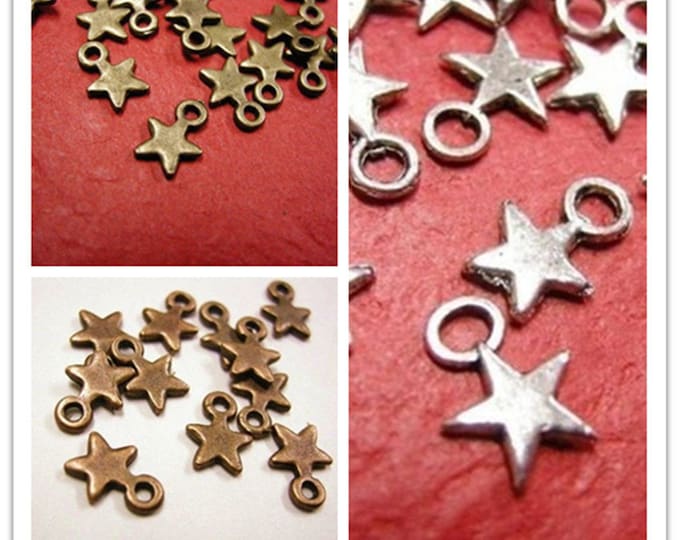 50pc 9.5mm lead  free antique finish metal star pendant-pls pick a color