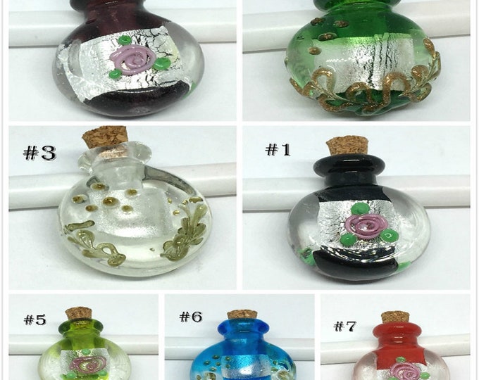 1 handmade glass lampwork flower perfume corked bottle charm-pls pick your style