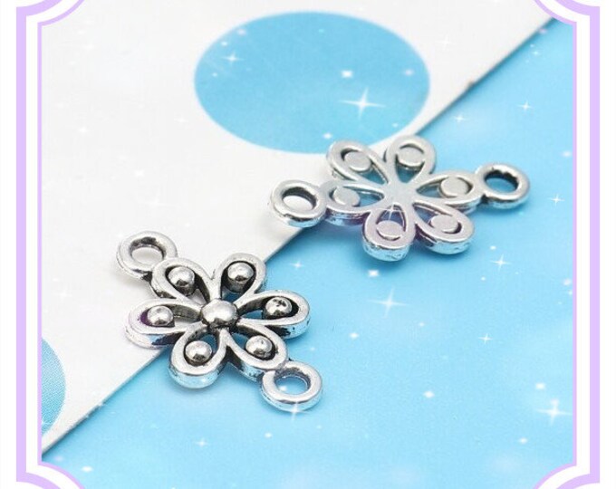 12pc 17 x 10mm antique silver finish metal flower connectors-FZ137