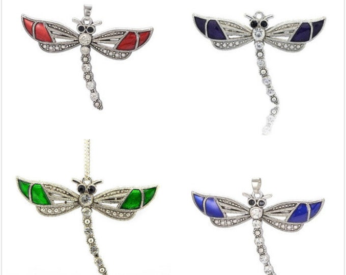 1pc 64x48mm zinc alloy enamel with rhinestone dragonfly pendant-pls pick your color