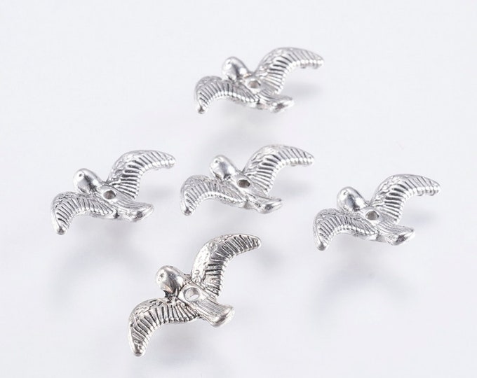 12pc 16.5x9mm antique silver finish metal bird beads-FJ6