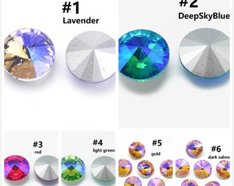 8pc 10mm Pointed Back Glass Rhinestone Cabochons- pls pick a color