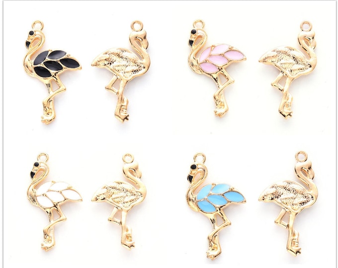 4pc 29X16mm metal with enamel flamingo pendants -Pls pick a color