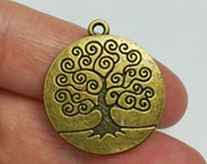 4pc 26x23mm antique bronze finish metal tree pendant-7132F