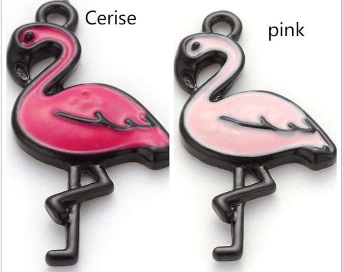 6pc  29.5x16mm flamingo metal with enamel pendants-pls pick a style