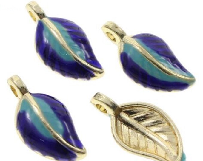 4pc zinc alloy 15X7mm leaf shape  with enamel pendant-7229D
