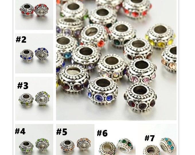 5pc Alloy With Rhinestones Large Hole Style European Beads LL1190-pls pick a color