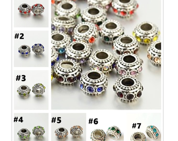 5pc Alloy With Rhinestones Large Hole Style European Beads LL1190-pls pick a color