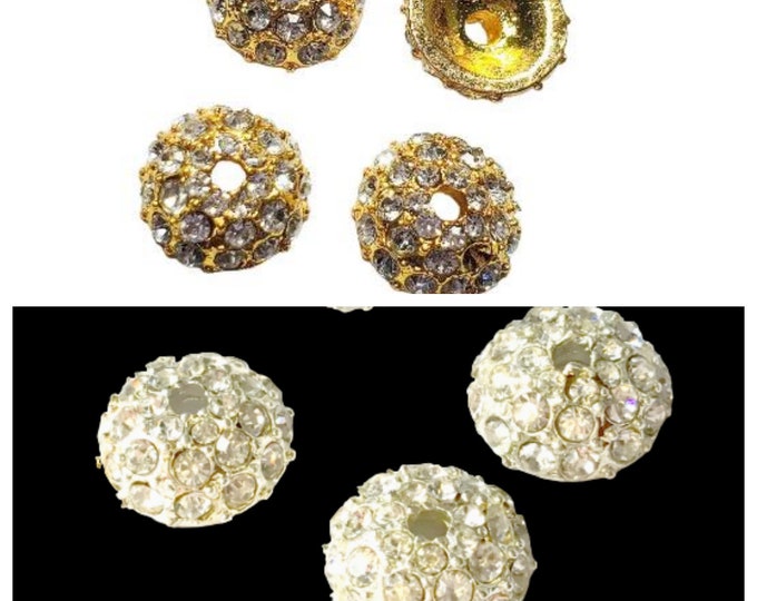 4pc 10mm Micro Pave Cubic Zirconia rhinestone bead caps-pls pick a color