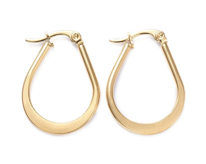 2 pairs  27x20mm drop shape stainless steel earring hoops  in gold color- LL1231