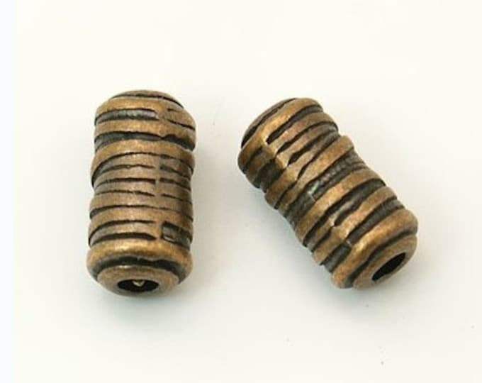 12pc 11x5mm tube style fancy antique copper finish metal textured beads-6695