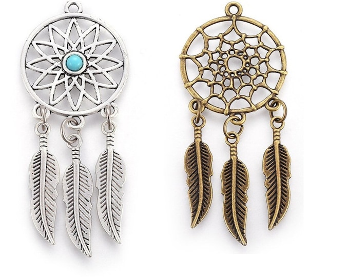 2pc 64x26mm antique finish metal dream catcher pendants - pls pick a color