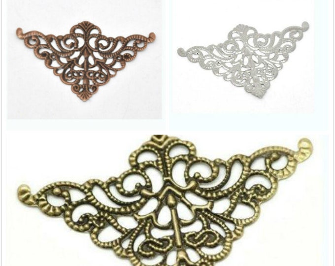 8pc Metal Filigree 7.5x4.8cm Triangle Wraps-pls pick your color