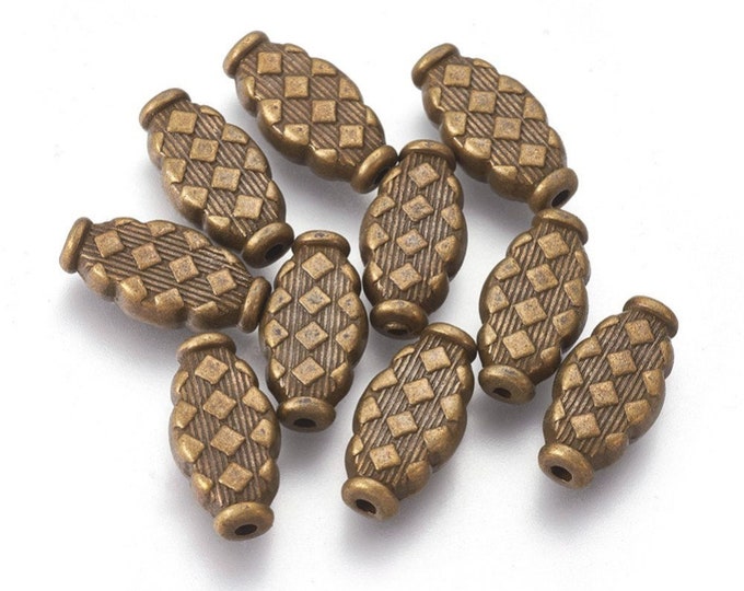 8pc 17x9mm antique bronze finish metal flat oval shape beads-s543
