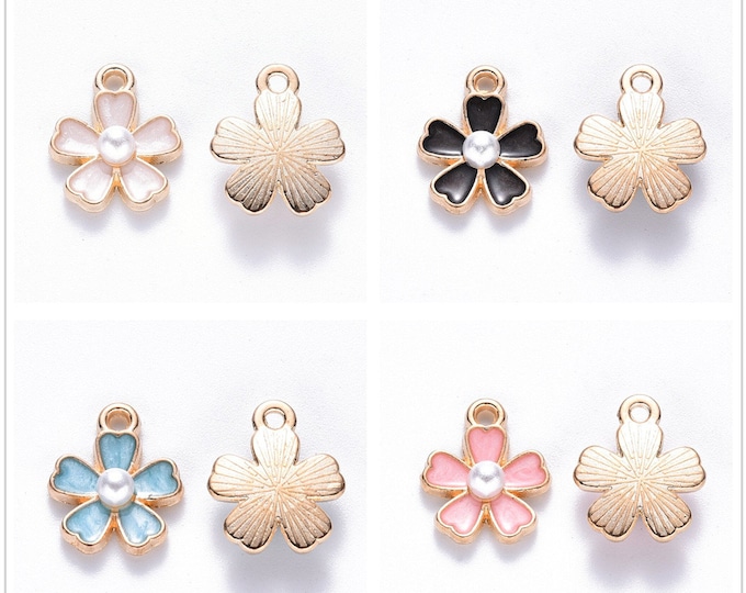 6pc 14x11mm zinc alloy enamel with pearl flower charms-pls pick a color