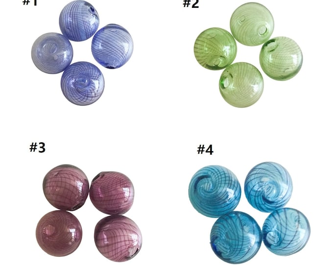 4pc 12mm round hollow hand blown glass beads -pls pick a color
