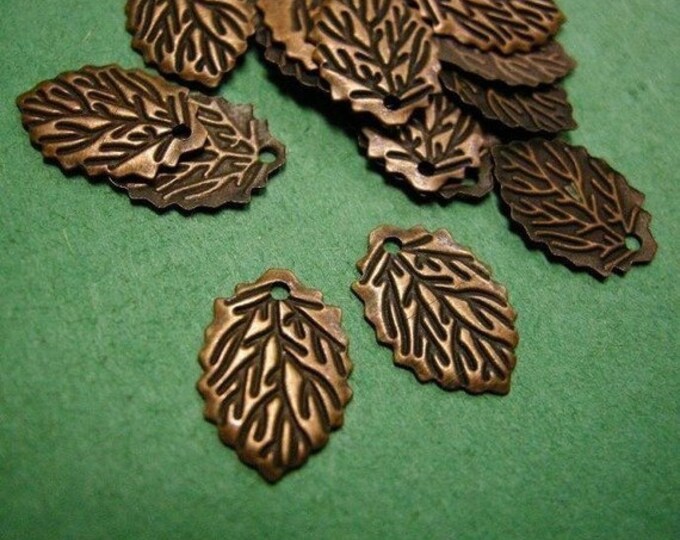 30pc antique copper nickel free leaf pendant-1638E