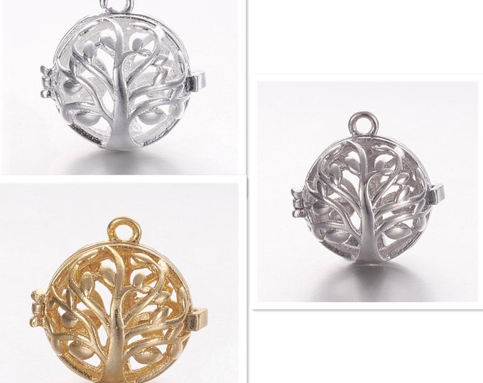 2pc small tree of life,  Brass Cage Pendants, For Chime Ball Pendant Necklaces Making -LL1099