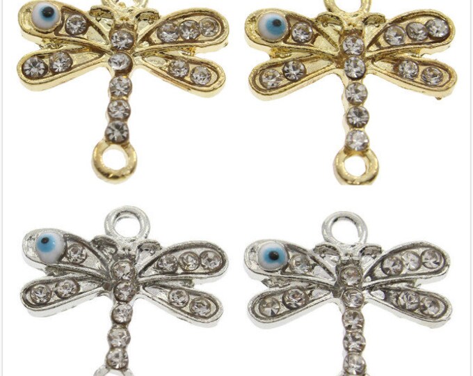 4pc 17x16mm metal dragonfly rhinestone pendant connectors-pls pick a color
