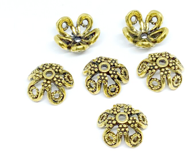 10pc 15mm antique gold finish metal bead caps-BB49