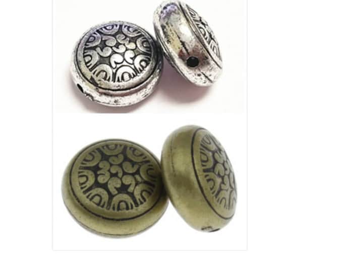 12pc 18x10mm flat round antique finish acrylic beads-pls pick a color