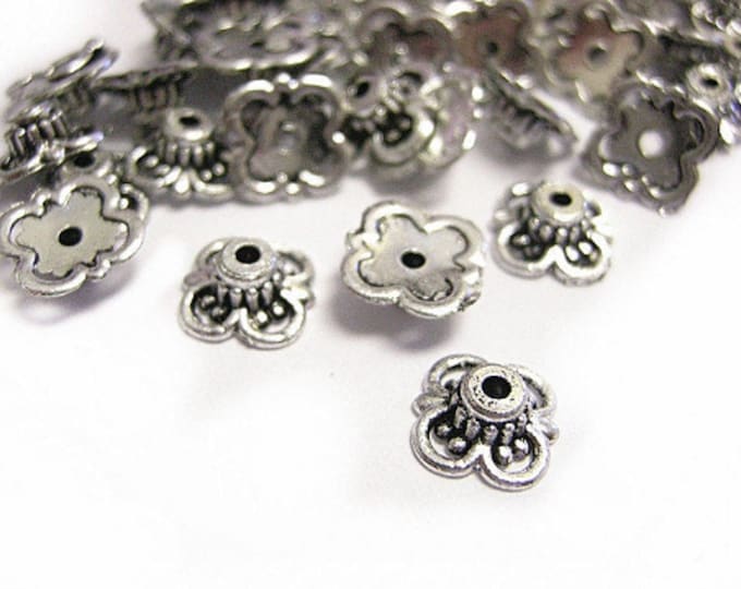 Sale-100 pc antique silver acrylic bead caps-1573