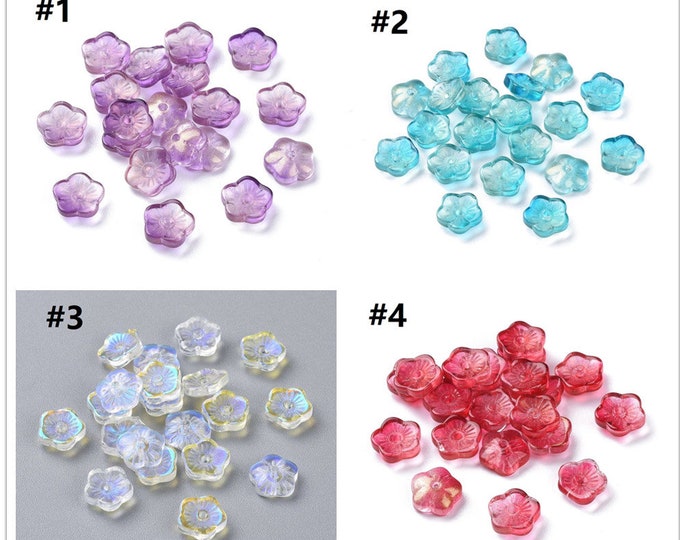 10PC 8mm flower shape glass with glitter powder beads R366-pls pick a color