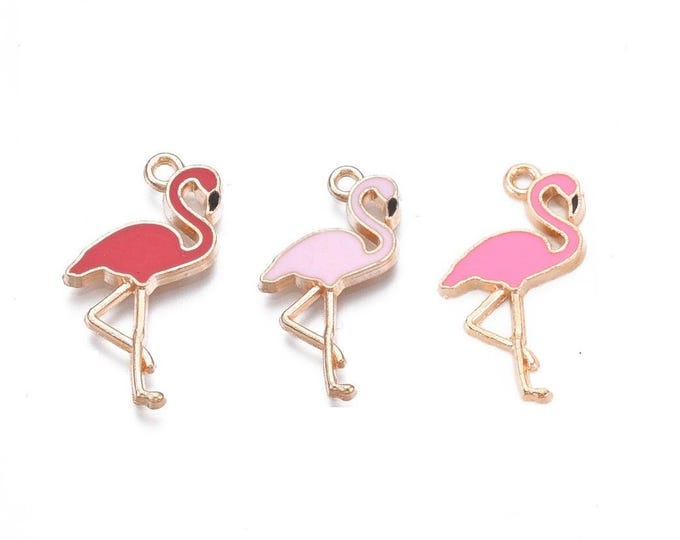 6pc  25.5x15mm flamingo metal with enamel pendants-pls pick a color
