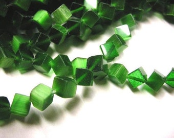 1 of 14 inch strand green 6mm cat eye cubic glass bead-3645