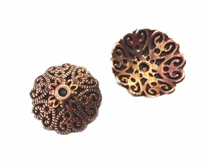 20pc 13mm copper finish metal flower shape bead caps-9301G