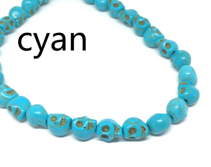 50pc 7x6mm Halloween Dyed Synthetic Howlite Skull Head Beads 7312b