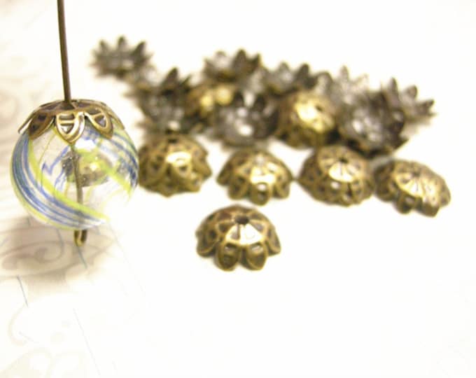 24 pieces 12mm antique bronze finish filigree flower bead caps-336