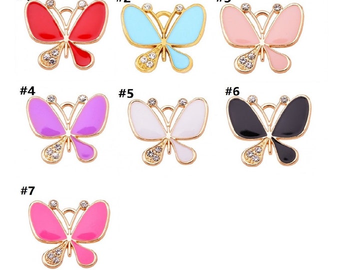 4pc 21x19mm metal with enamel rhinestone butterfly pendants -pls pick a color