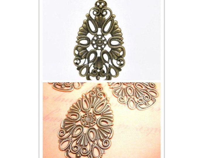 12pc 47x27mm antique finish large metal filigree pendants-pls pick a color