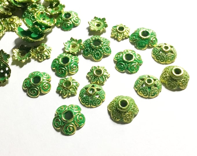 50pcs mix size and pattern metal bead caps with green finish-TIN178