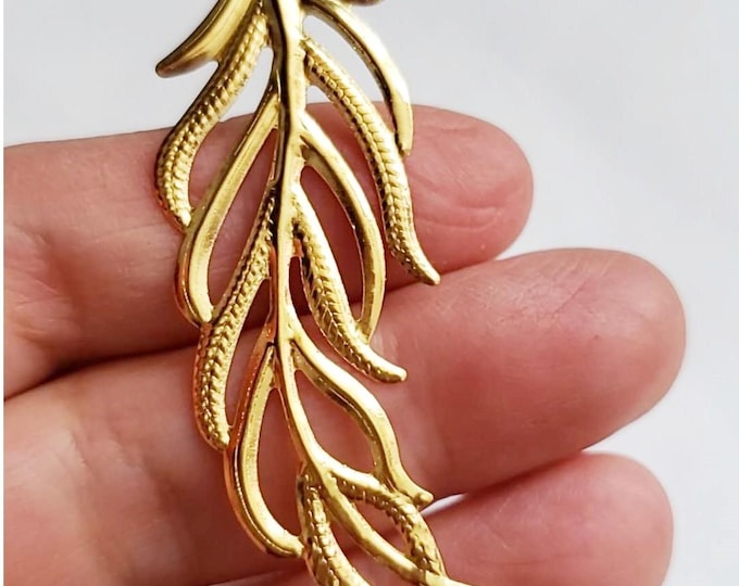 10pcs Gold Leaf Branch Charms | 56x19mm Jewelry Pendants with 1mm Hole | Nature Inspired Metal Connectors for Earrings, Necklaces, Crafts