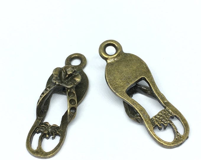 4pc 29x10mm Antique Bronze Finish Slipper Pendant -4831